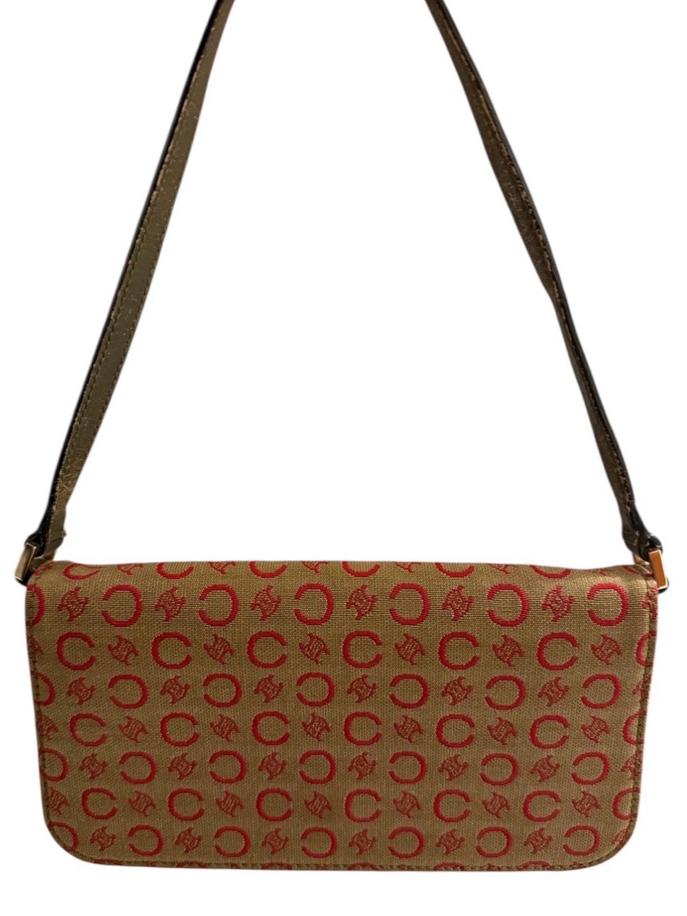CELINE C Macadam Canvas Shoulder Bag Red Auth BD982